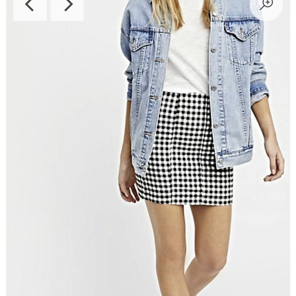 Free People Black And White Gingham Mini Skirt Stretch Cotton 8 Retro Twee - Picture 4 of 17